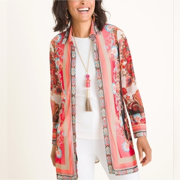 Chico's Tops - Chico's Travelers Tunic Top 12/14 Large Lightweight Paisley Stretch Boho Bright